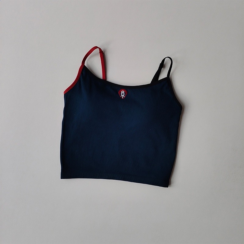運動內衣女撞色刺繡防震防下垂健身瑜伽服吊帶一體美背心式文胸-細節圖3