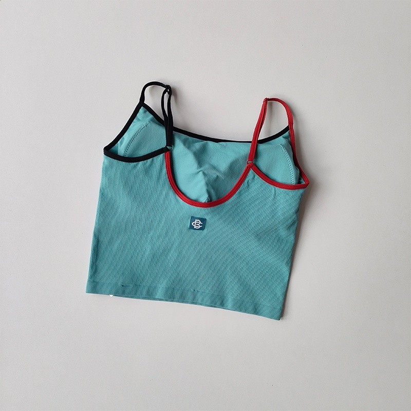 運動內衣女撞色刺繡防震防下垂健身瑜伽服吊帶一體美背心式文胸-細節圖4