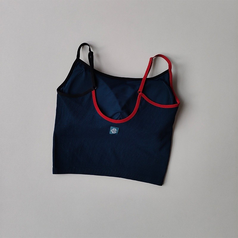 運動內衣女撞色刺繡防震防下垂健身瑜伽服吊帶一體美背心式文胸-規格圖5