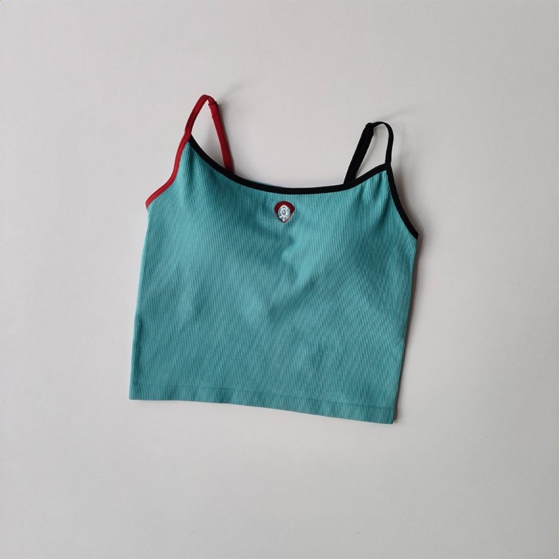 運動內衣女撞色刺繡防震防下垂健身瑜伽服吊帶一體美背心式文胸-規格圖5