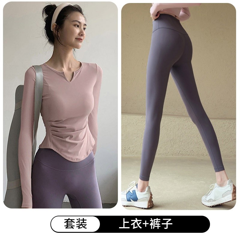 瑜伽服套裝女跑步運動長袖上衣專業訓練t恤速乾衣晨跑緊身健身服-規格圖5