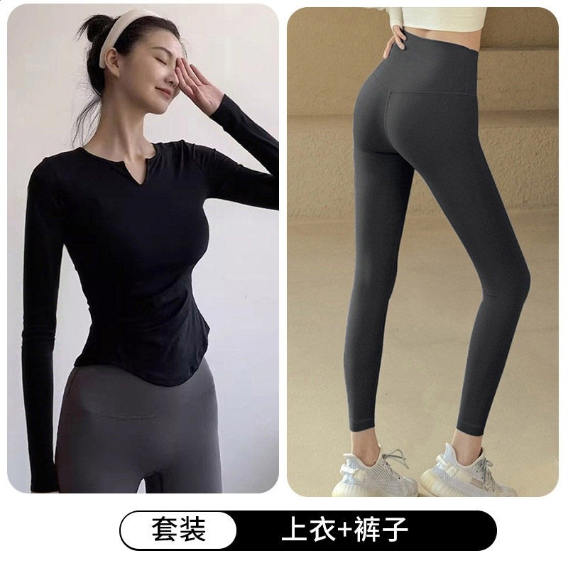 瑜伽服套裝女跑步運動長袖上衣專業訓練t恤速乾衣晨跑緊身健身服-規格圖5