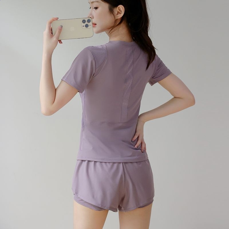 夏季運動套裝女修身顯瘦專業跑步訓練健身瑜伽服騎行晨跑透氣網孔-細節圖4