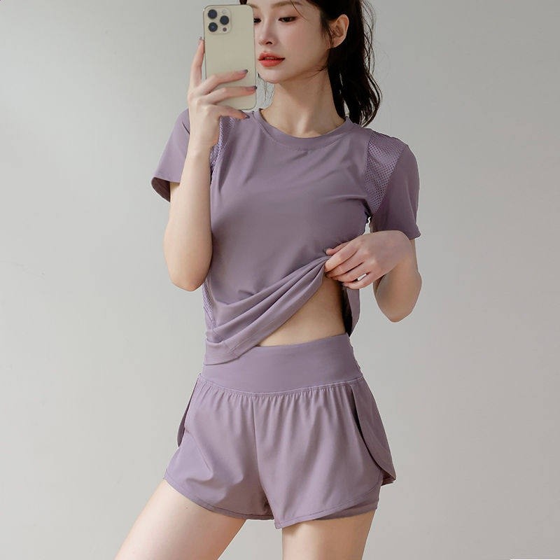 夏季運動套裝女修身顯瘦專業跑步訓練健身瑜伽服騎行晨跑透氣網孔-規格圖5