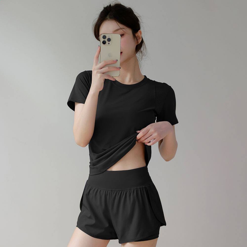 夏季運動套裝女修身顯瘦專業跑步訓練健身瑜伽服騎行晨跑透氣網孔-規格圖5
