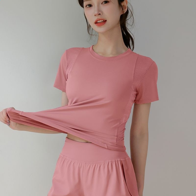 夏季運動套裝女修身顯瘦專業跑步訓練健身瑜伽服騎行晨跑透氣網孔-規格圖5