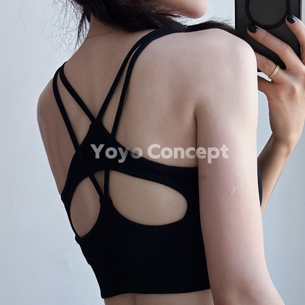 yoyo推薦運動內衣一體式固定杯帶胸墊健身服瑜伽服女美背夏季-規格圖5
