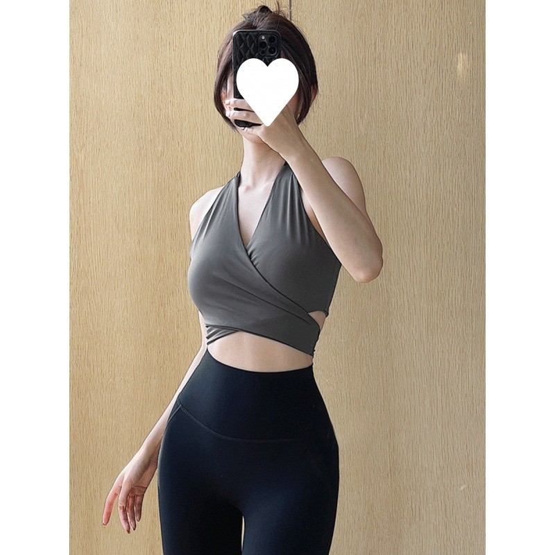 瑜伽服帶胸墊夏美背交叉綁帶專業跑步訓練速幹健身運動內衣背心女-細節圖5