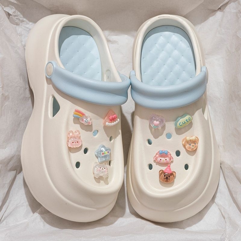 厚底洞洞鞋女款2025新款夏季外穿防滑增高跟鬆糕涼鞋沙灘包頭拖鞋-規格圖5