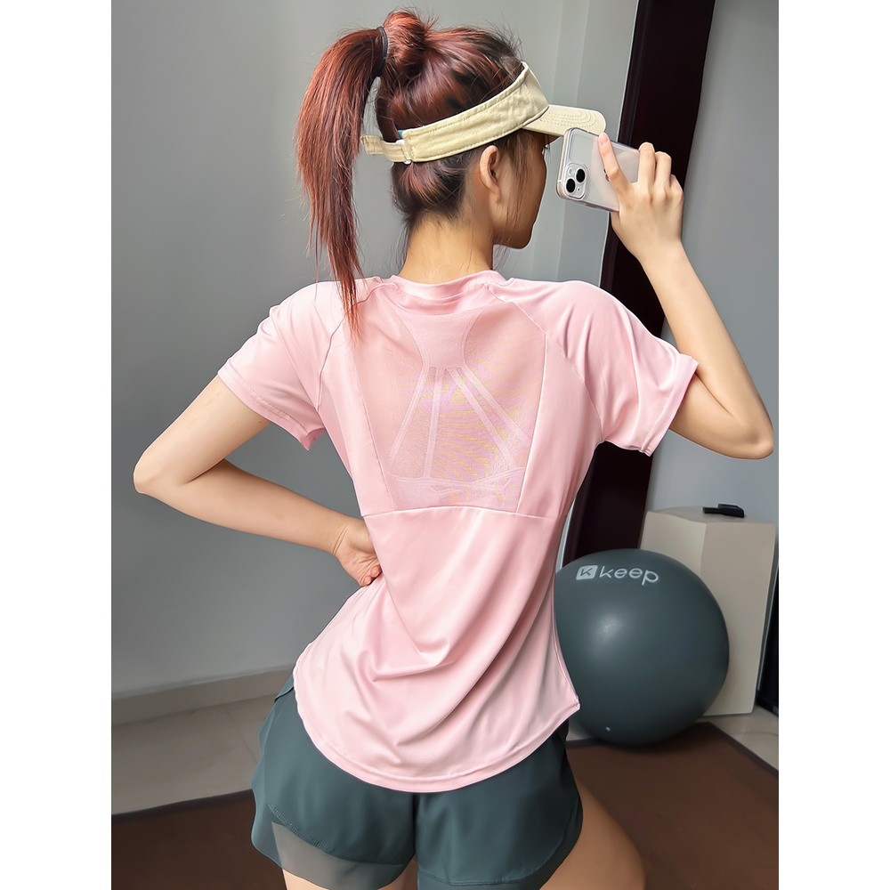 速幹運動短袖女寬鬆跑步T恤透氣彈力美背健身衣瑜伽服上衣罩衫夏-細節圖2