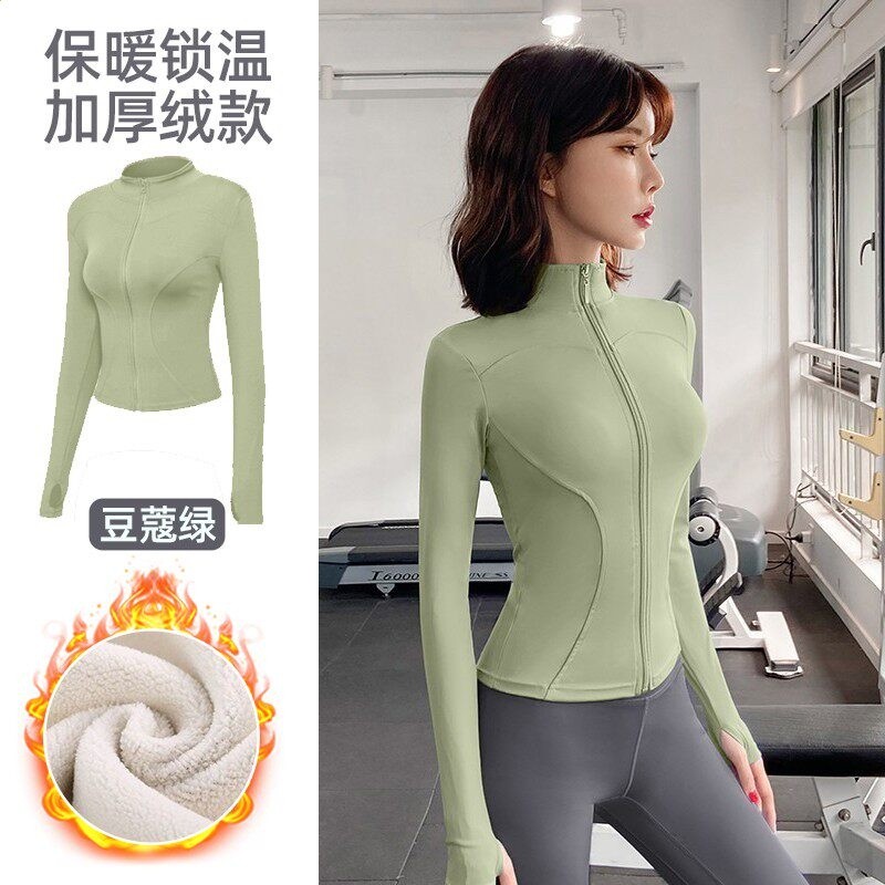 加絨保暖健身外套女秋冬款瑜伽服運動上衣修身開襟雙拉鍊健身長袖-規格圖5