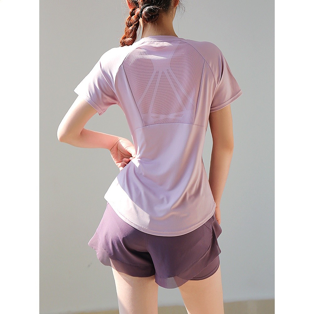 瑜伽服套裝女夏寬鬆運動短袖T恤速乾衣跑步運動短褲健身衣健身服-細節圖2