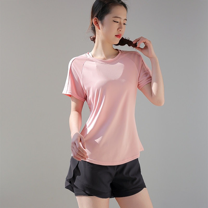 瑜伽服套裝女夏寬鬆運動短袖T恤速乾衣跑步運動短褲健身衣健身服-規格圖5