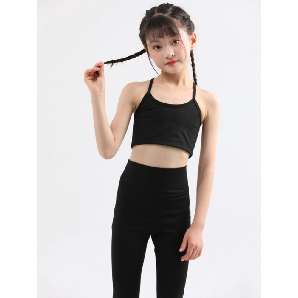 錦綸裸感兒童瑜伽服套裝美背心速乾舞蹈運動健身上衣專業戶外收腹-細節圖4