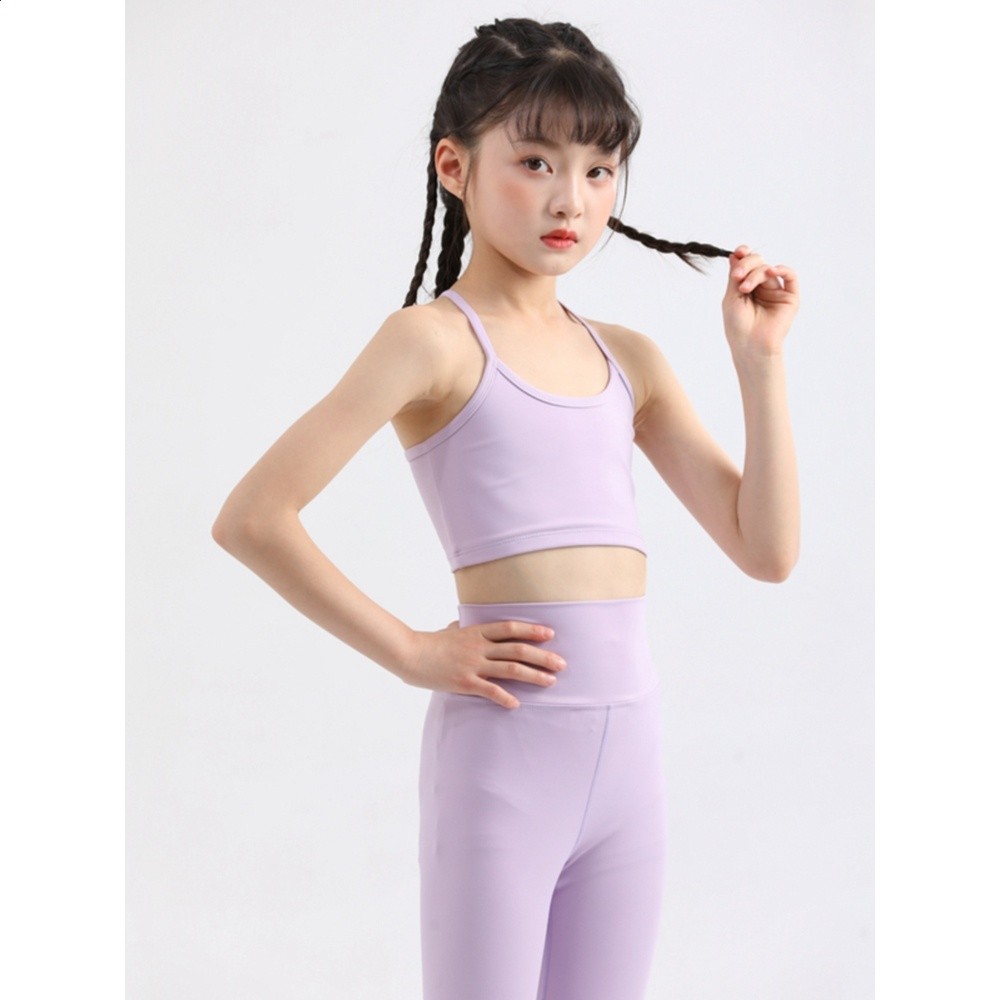 錦綸裸感兒童瑜伽服套裝美背心速乾舞蹈運動健身上衣專業戶外收腹-細節圖5