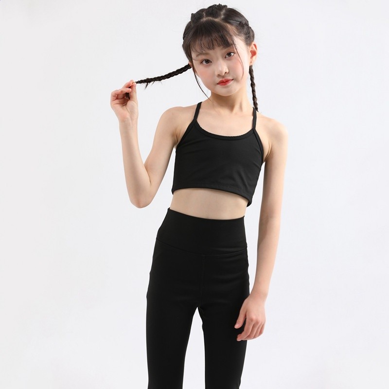錦綸裸感兒童瑜伽服套裝美背心速乾舞蹈運動健身上衣專業戶外收腹-規格圖5