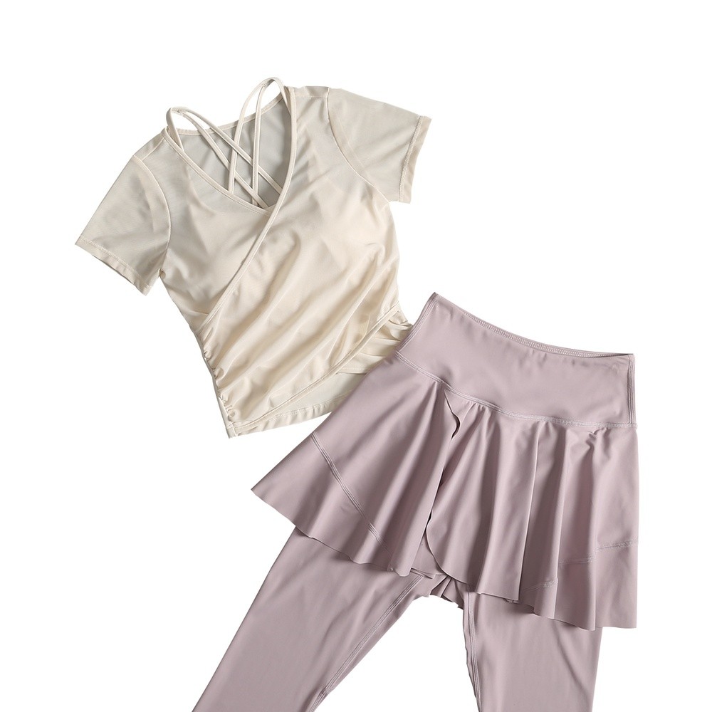 帶胸墊瑜伽服套裝女夏季速幹健身房鍛鍊運動服2026新款跑步短袖-細節圖5