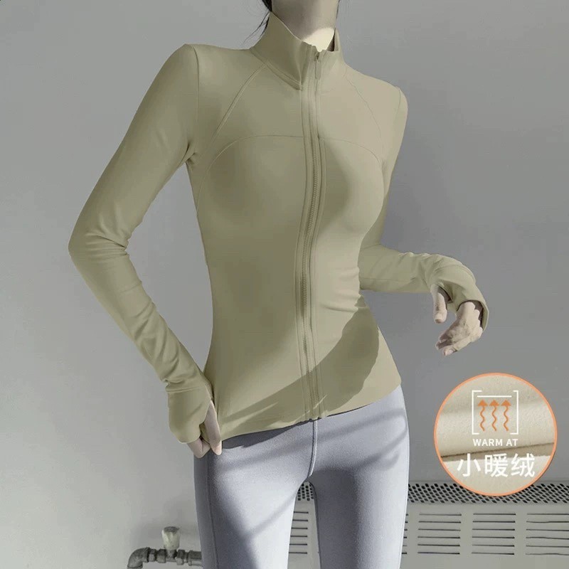 加絨立領運動外套女顯瘦百搭健身服彈力緊身長袖瑜伽服上衣秋冬款-細節圖4