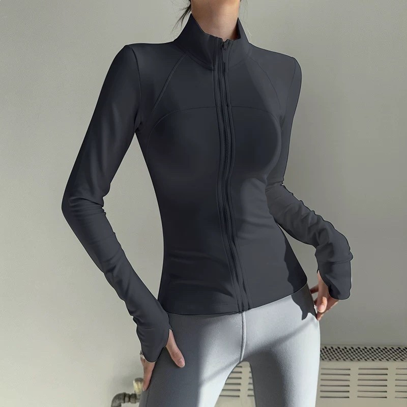 加絨立領運動外套女顯瘦百搭健身服彈力緊身長袖瑜伽服上衣秋冬款-規格圖5
