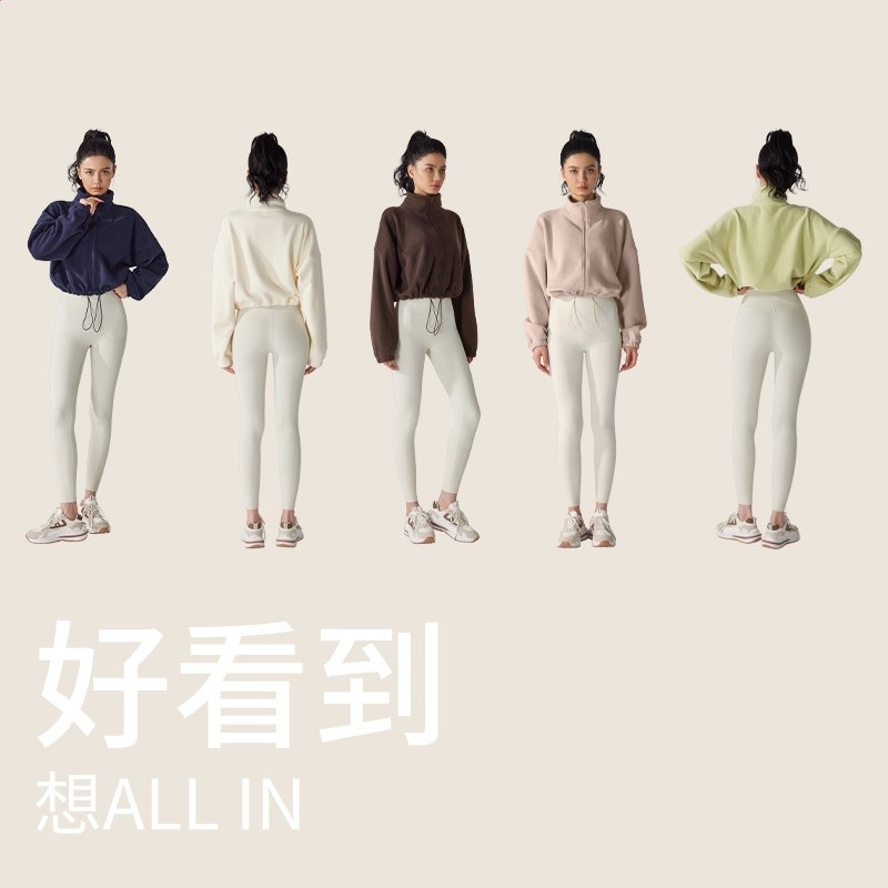 歐美羊羔絨運動外套女秋冬加絨加厚立領抓絨衣健身瑜伽服搖粒絨-細節圖4