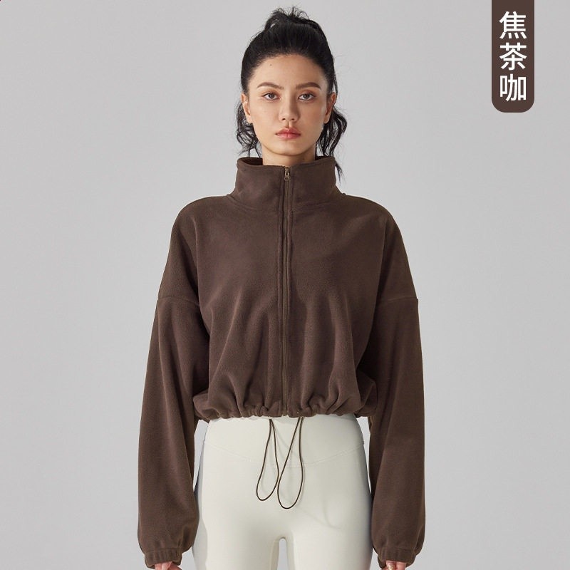 歐美羊羔絨運動外套女秋冬加絨加厚立領抓絨衣健身瑜伽服搖粒絨-規格圖5