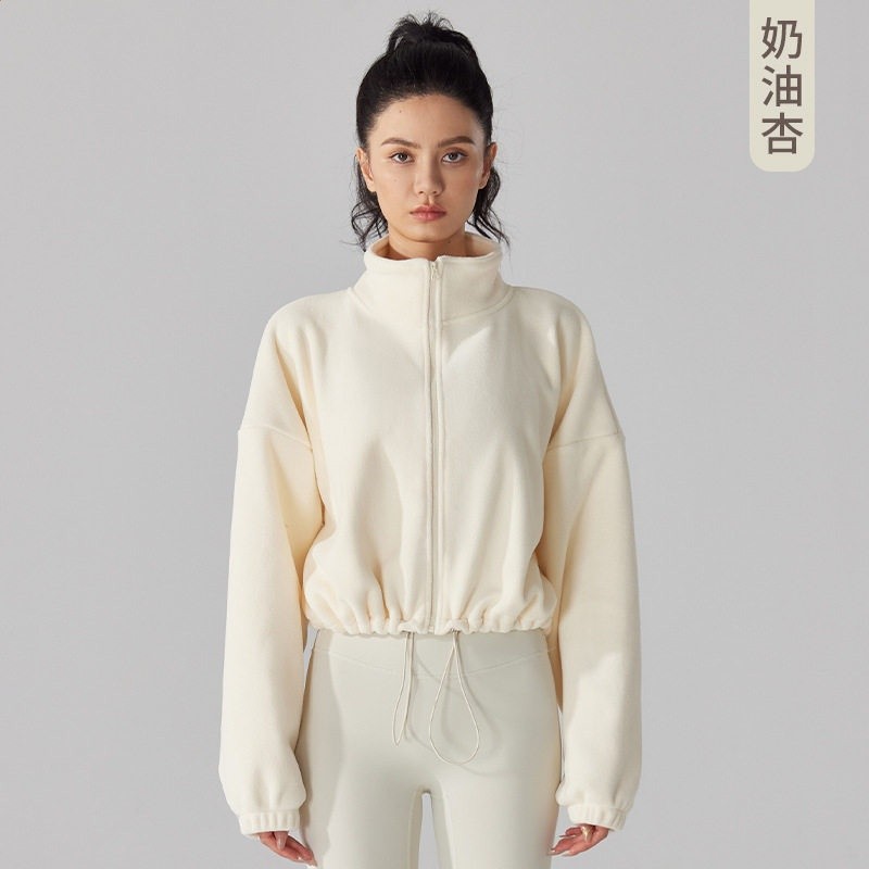 歐美羊羔絨運動外套女秋冬加絨加厚立領抓絨衣健身瑜伽服搖粒絨-規格圖5