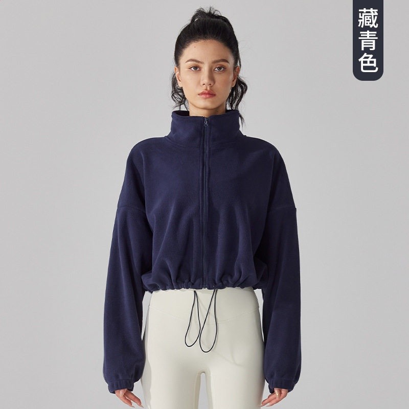 歐美羊羔絨運動外套女秋冬加絨加厚立領抓絨衣健身瑜伽服搖粒絨-規格圖5