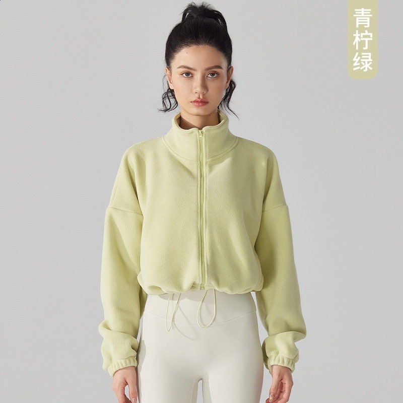 歐美羊羔絨運動外套女秋冬加絨加厚立領抓絨衣健身瑜伽服搖粒絨-規格圖5