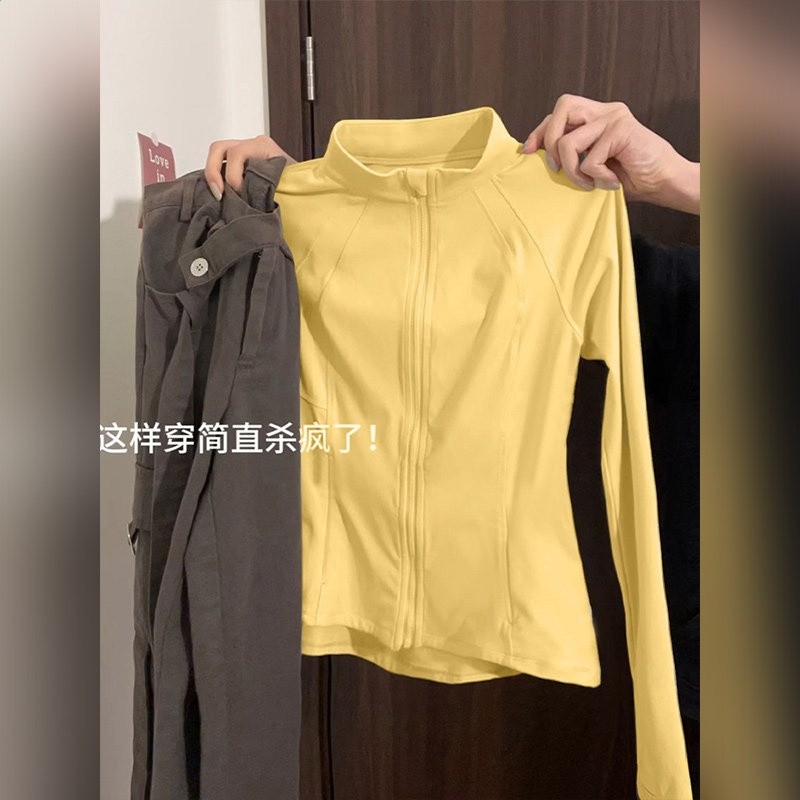 黃色立領防曬衣修身女2025新款緊身收腰瑜伽服上衣夏季外套女款夏-規格圖5