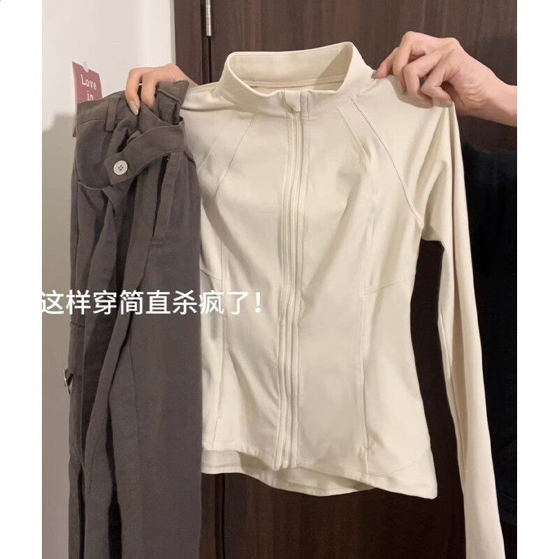 黃色立領防曬衣修身女2025新款緊身收腰瑜伽服上衣夏季外套女款夏-規格圖5