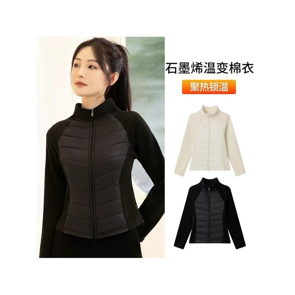 輕薄石墨烯運動打底棉服女防風秋冬季保暖外套跑步瑜伽服健身上衣-細節圖3