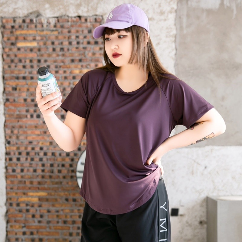 特大碼健身衣女200斤寬鬆短袖上衣速乾衣胖mm瑜伽服t恤跑步運動裝-規格圖5