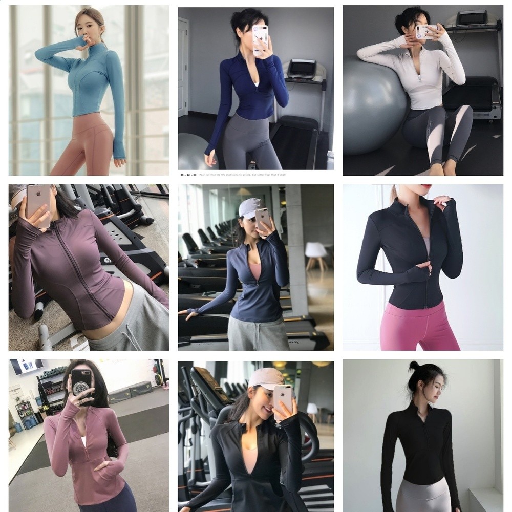 黑色瑜伽服休閒時尚防曬開襟外套女健身房晨夜運動服長袖上衣夏季-細節圖4