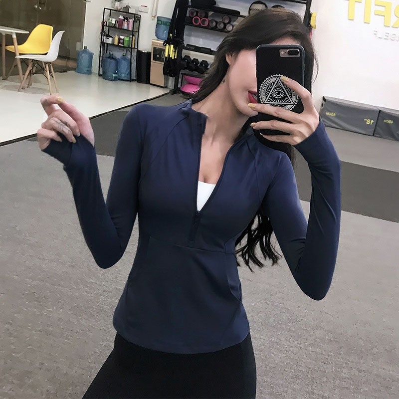 黑色瑜伽服休閒時尚防曬開襟外套女健身房晨夜運動服長袖上衣夏季-規格圖5