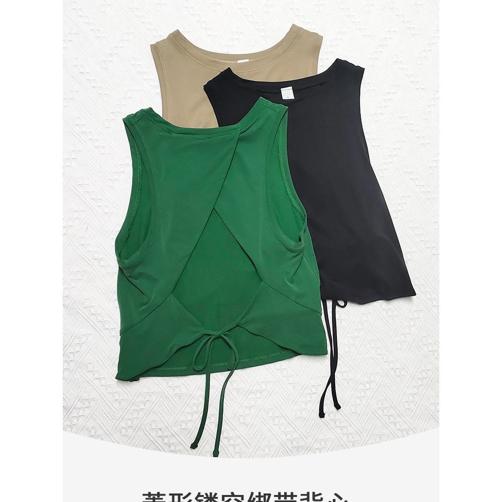 無袖瑜伽服女綁帶後健身背心罩衫夏透氣速乾衣休閒跑步運動上衣女-細節圖4