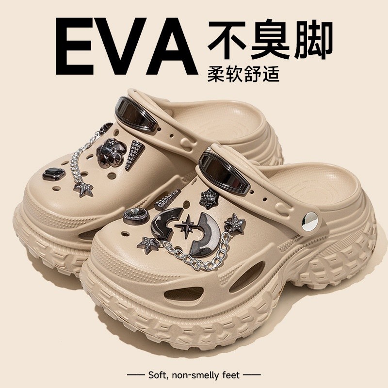 金屬個性洞洞鞋女款夏季戶外穿厚底增高踩屎感DIY涼拖鞋eva防滑-規格圖5