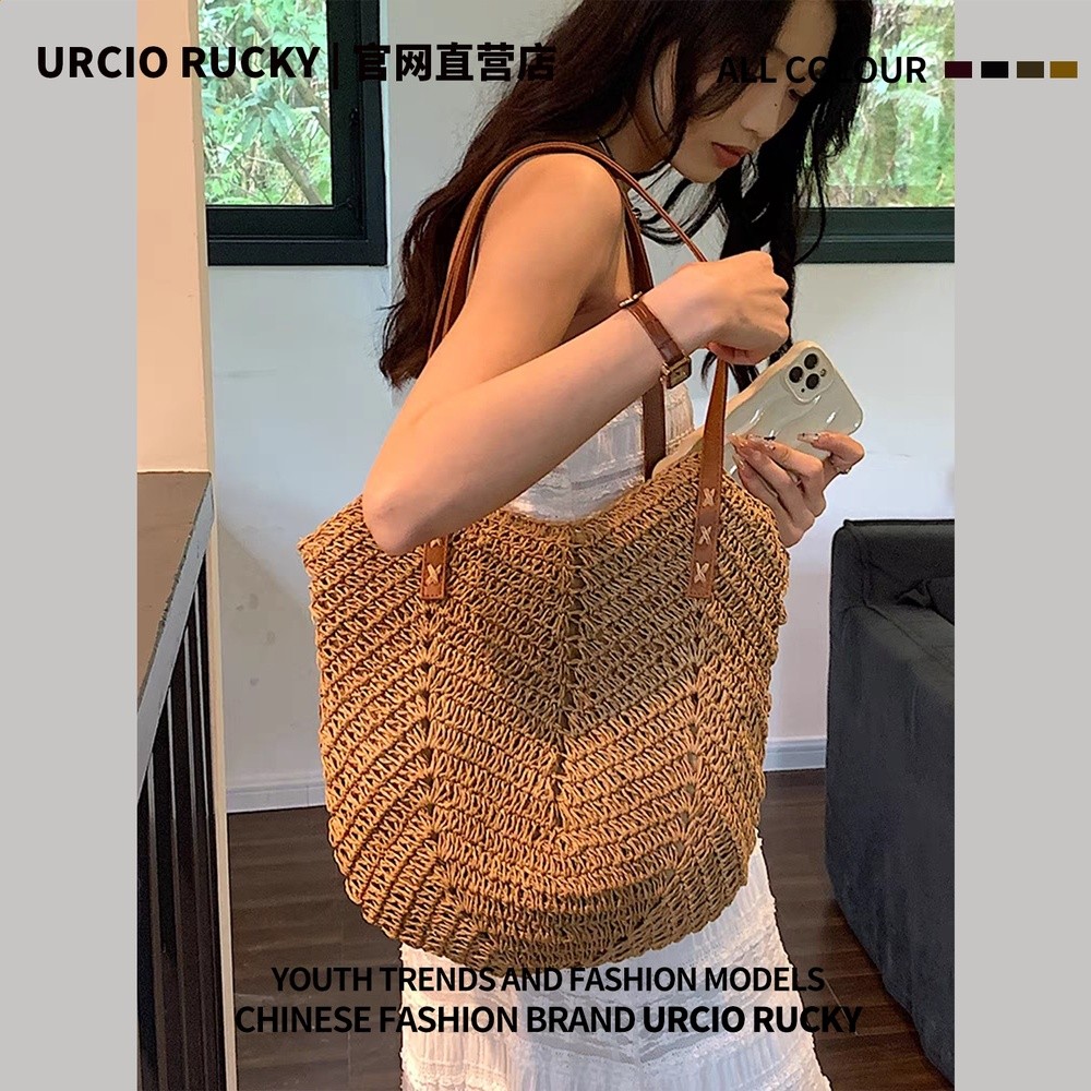 韓國大容量單肩草編包女2025夏百搭海邊度假沙灘編織包包草編包潮-規格圖5