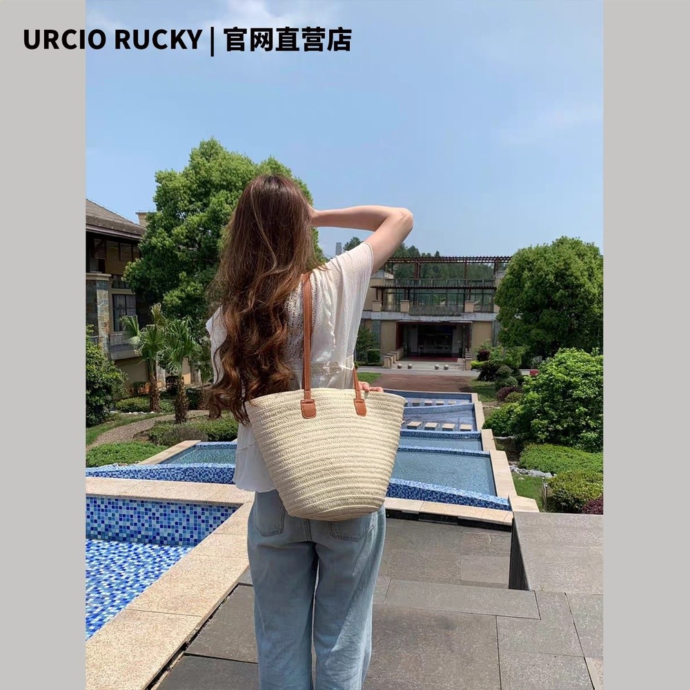韓國大容量單肩草編包女2025夏百搭海邊度假沙灘編織包包草編包潮-規格圖5