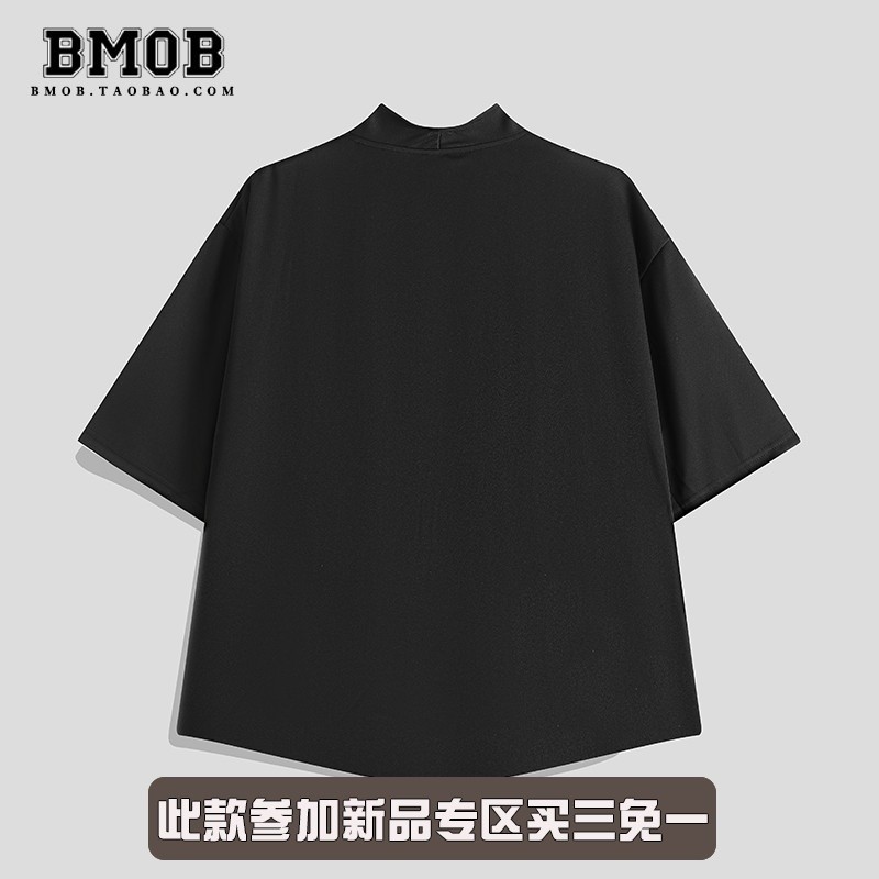 BMOB新中式短袖襯衫男女痞帥夏季不規則小眾設計高階垂感冰絲襯衣-細節圖4