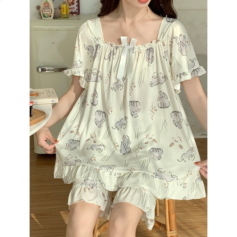 夏季薄款冰絲睡衣女超大碼300斤胖mm夏天休閒學生家居服短袖套裝-細節圖4