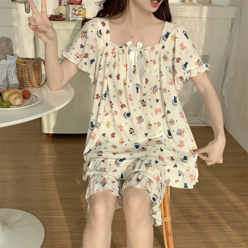 夏季薄款冰絲睡衣女超大碼300斤胖mm夏天休閒學生家居服短袖套裝-規格圖5