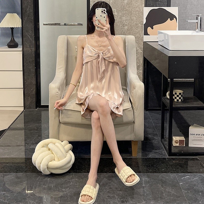 【涼感】冰絲睡衣女生夏季吊帶薄款絲綢性感2025新款可外穿家居服-規格圖5