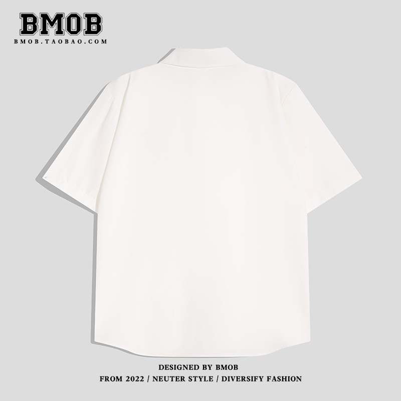 BMOB新中式國風翠竹刺繡金屬飛機扣短袖襯衫男女夏季寬鬆冰絲襯衣-細節圖3