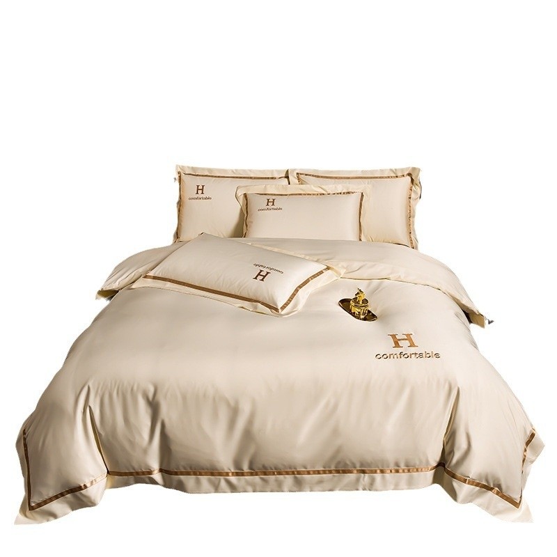 高奢水洗真絲四件套刺繡輕奢冰絲床品套件絲滑裸睡床上用品床包款-細節圖5