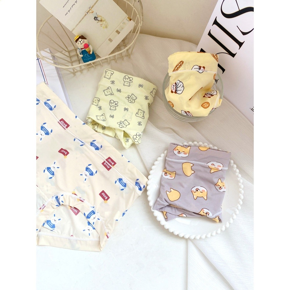 4條冰絲內褲女可愛牛奶絲日系卡通中腰學生少女生夏季薄款三角褲-細節圖4