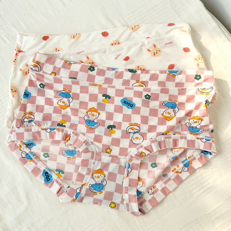 4條冰絲內褲女可愛牛奶絲日系卡通中腰學生少女生夏季薄款三角褲-規格圖5
