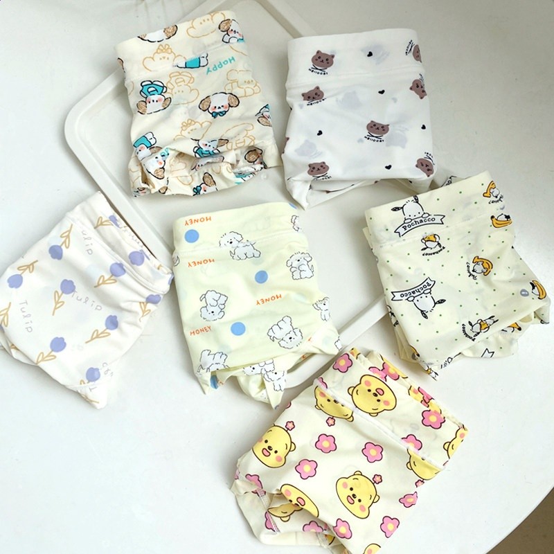 4條冰絲內褲女可愛牛奶絲日系卡通中腰學生少女生夏季薄款三角褲-規格圖5