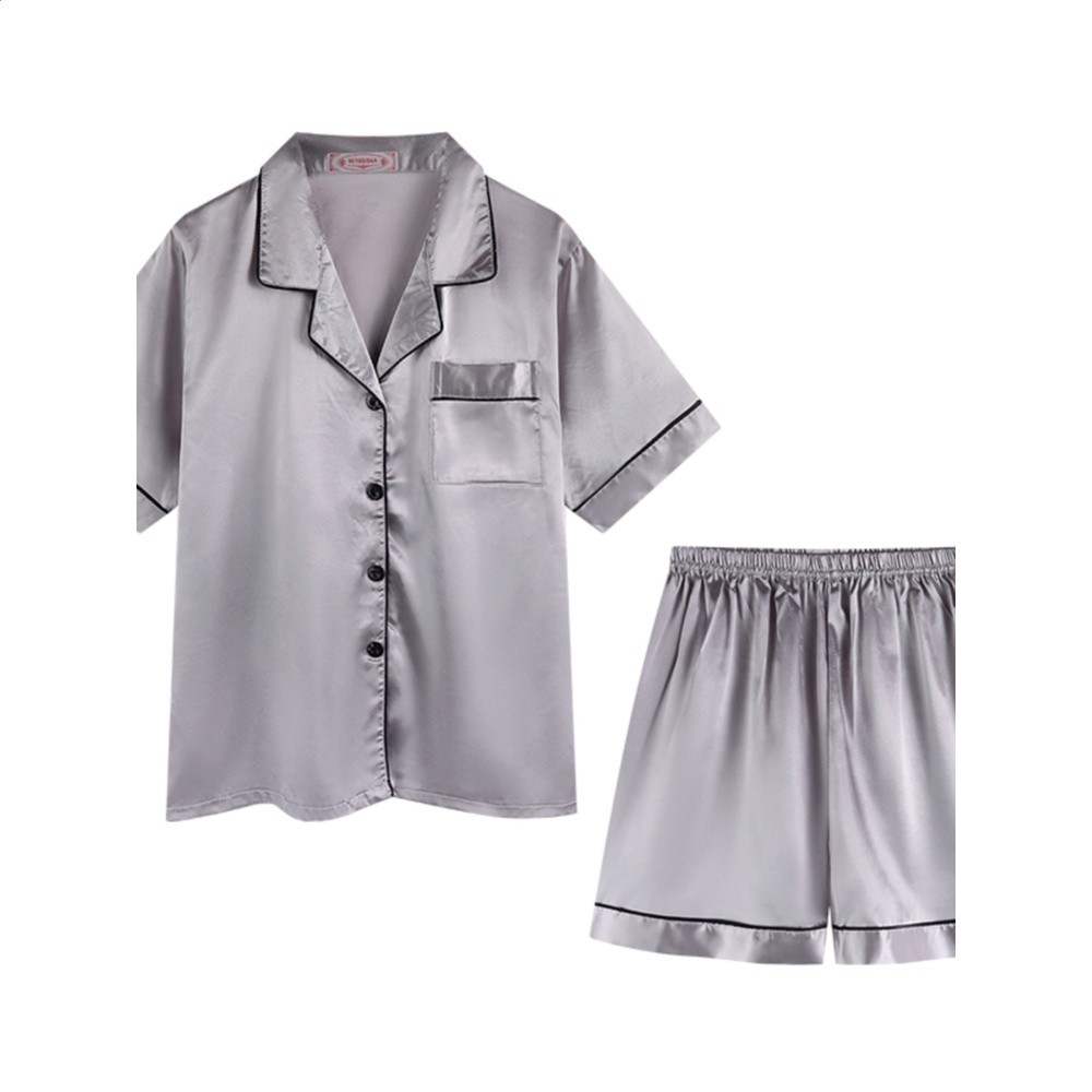 夏季冰絲睡衣女套裝可外穿夏款日系簡約短袖短褲休閒家居服兩件套-細節圖5