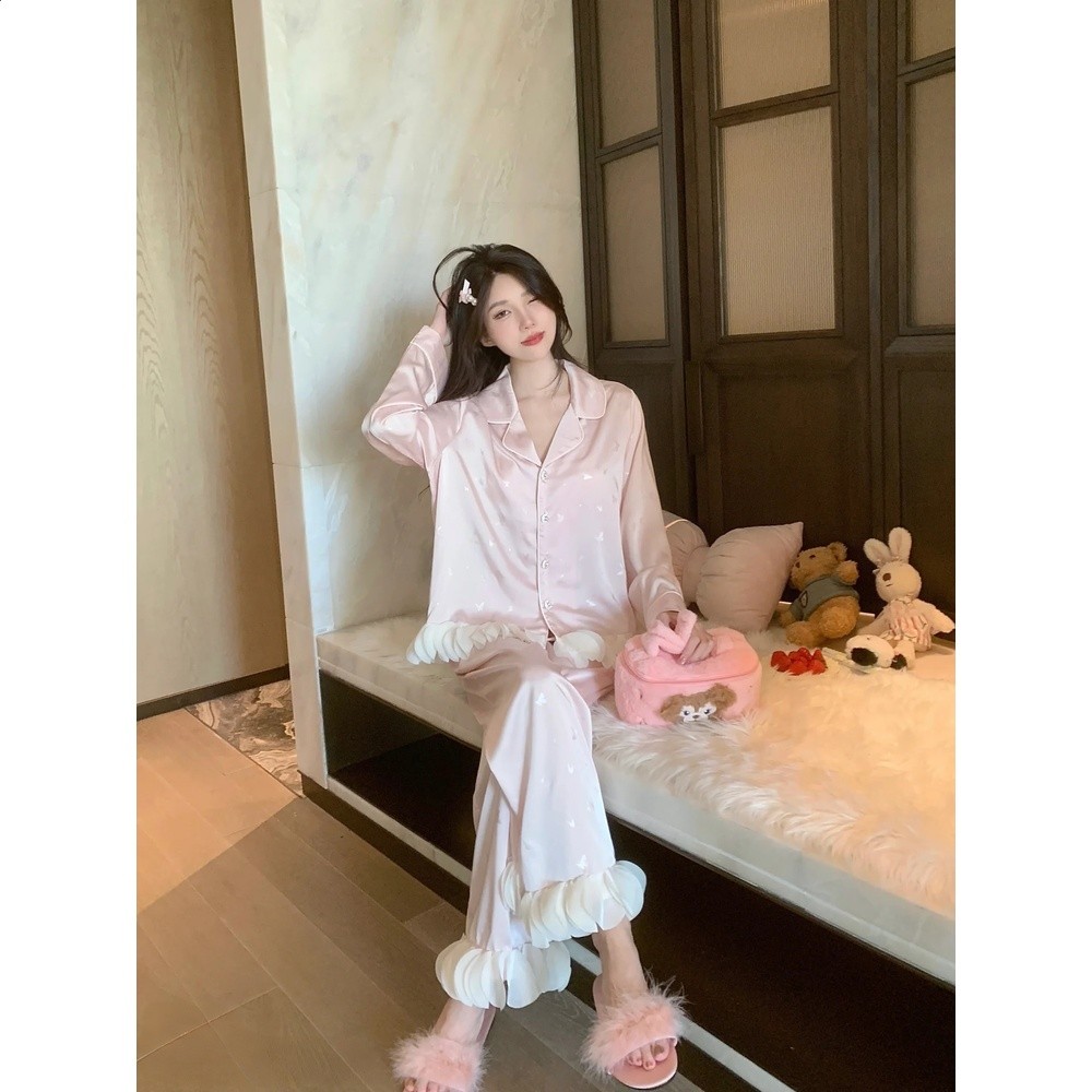 2026春夏新款法式冰絲睡衣女甜美公主風薄款高階感家居服套裝外穿-細節圖2