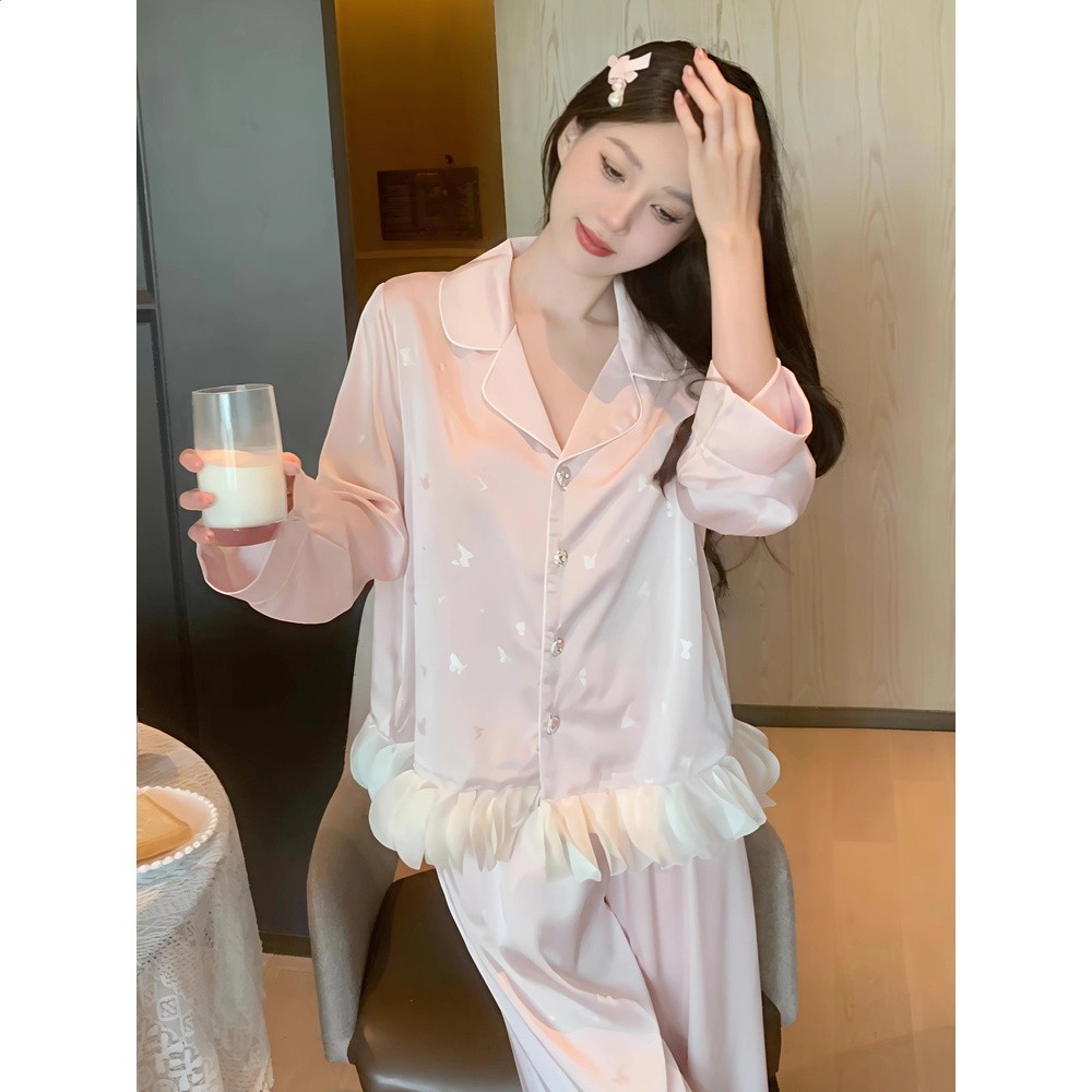 2026春夏新款法式冰絲睡衣女甜美公主風薄款高階感家居服套裝外穿-細節圖3